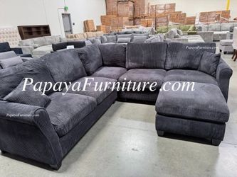 NEW Modern Classic Black Fabric Sectional Sofa and Ottoman Set Ashley Style BIG WAREHOUSE CLEARANCE COUCH SALE Discount Furniture Warehouse Green Grey