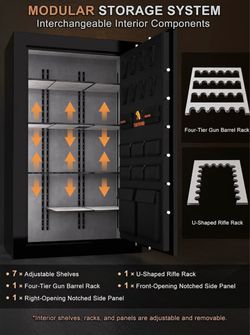 Extra Large Fireproof Gun Safe for Rifles and Pistols,58 Long Guns, 45-Min Fire Resistance, Heavy-Duty Steel Body, Modular Shelves & Racks, 642 lbs, 7