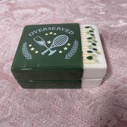 New Preppy Tennis Wine Green White Matchbook Trinket Box
