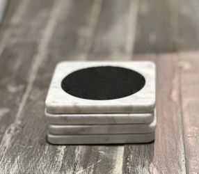 Four Marble Coasters for Drinks - Absorbent and insulating Felt,  Stackable, 4" Square