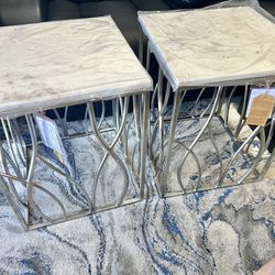 Pair Of New Marble Top End Tables