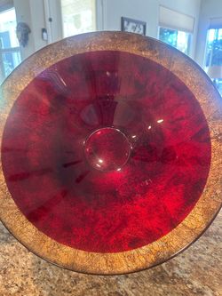 Large Red and Gold Crackle Glass Bowl