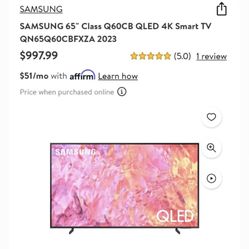 Samsung 65” Class Q60CB QLED 4K Smart TV