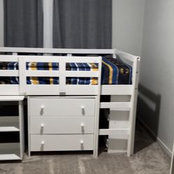 Kids Loft Bed with Desk & Storage 