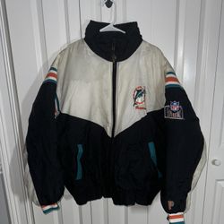 Vintage 90s Pro Player NFL Miami Dolphins Puffer Jacket Men’s Size L RARE Retro