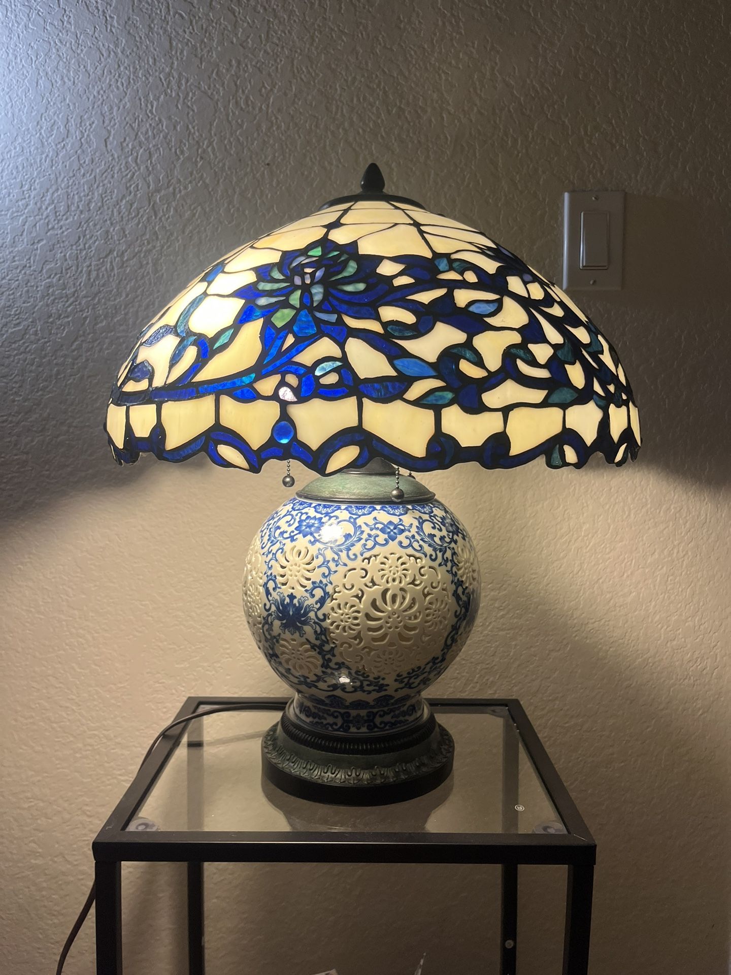 Vintage Tiffany Style Table Lamp Glass