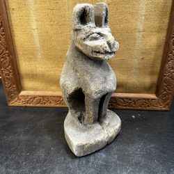 Antique Art African Authentic Carved Palm Sphinx Cat Statue Heavy Patina