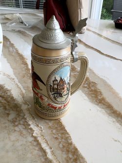 Vintage Anheuser Busch King of Beers A and Eagle Lidded Beer Stein Pewter Lid