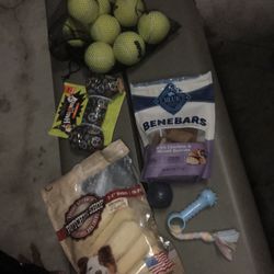 dog treats + toys