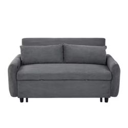 Dark Gray Corduroy Fabric 2-Seater Loveseat with USB Port and Pull-out Design