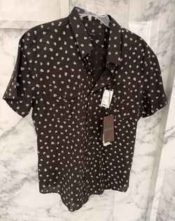 Gucci Men’s Skinny Fit Shirt 17.5 Brown Coffee Logo Print Cotton Italy NWT