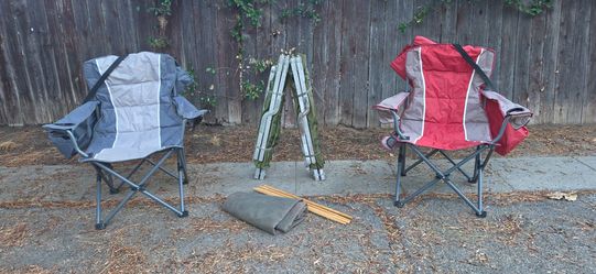 Camping gear, cots, folding chairs, mosquito netting