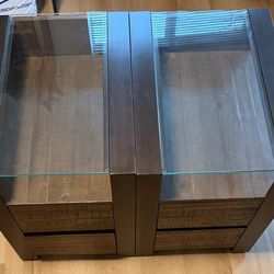 High End Wood Side Table / Night Stands with Glass Tops