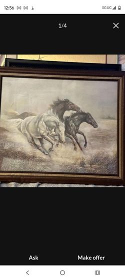 Framed Running Horses Painting