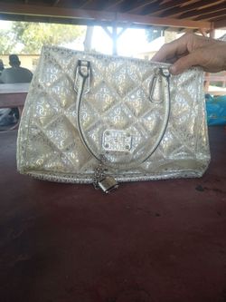 Gold champagne quilted guess purse