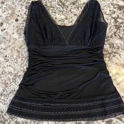 M 8 Joseph Ribkoff Womens Black Lace Gold Sleeveless Blouse Top 84714 Cami Shirt