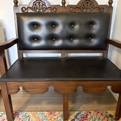 Antique Wooden Carved Bench With Removable Cushion