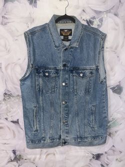 Vintage Harley Davidson Light Wash Denim Vest Biker Mens Size Large
