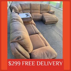 Rustic 7 piece RECLINER SET w/ STORAGE & CUP HOLDERS sectional couch sofa recliner (FREE CURBSIDE DELIVERY) 
