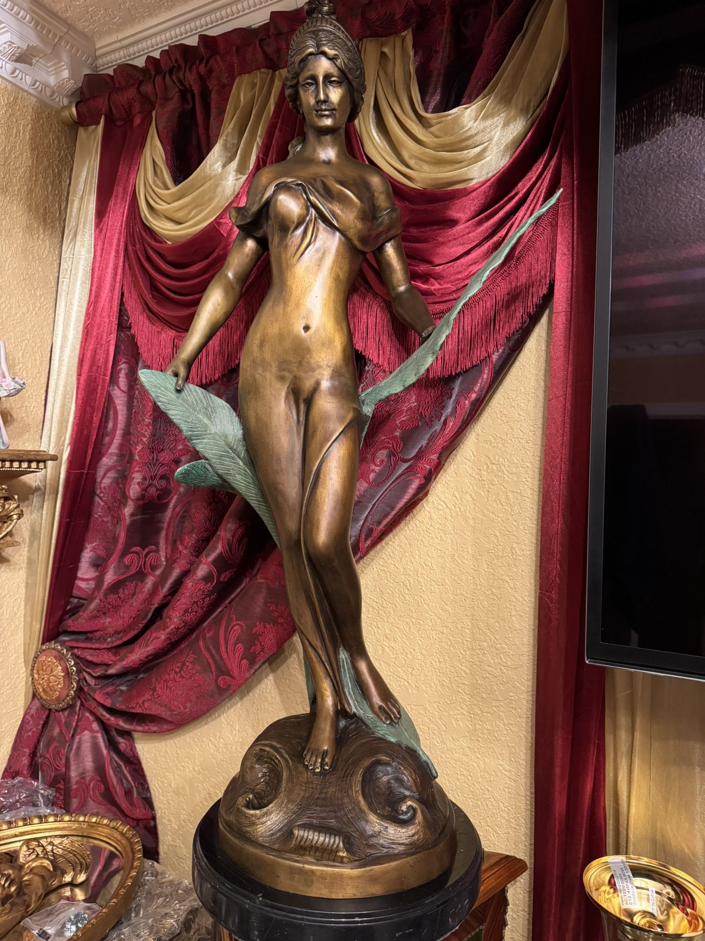 Vintage Big Bronze Statue Marble Base 37”