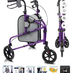 Vive 3 Wheel Walker Rollator for Seniors - Lightweight Foldable Walking Transport,