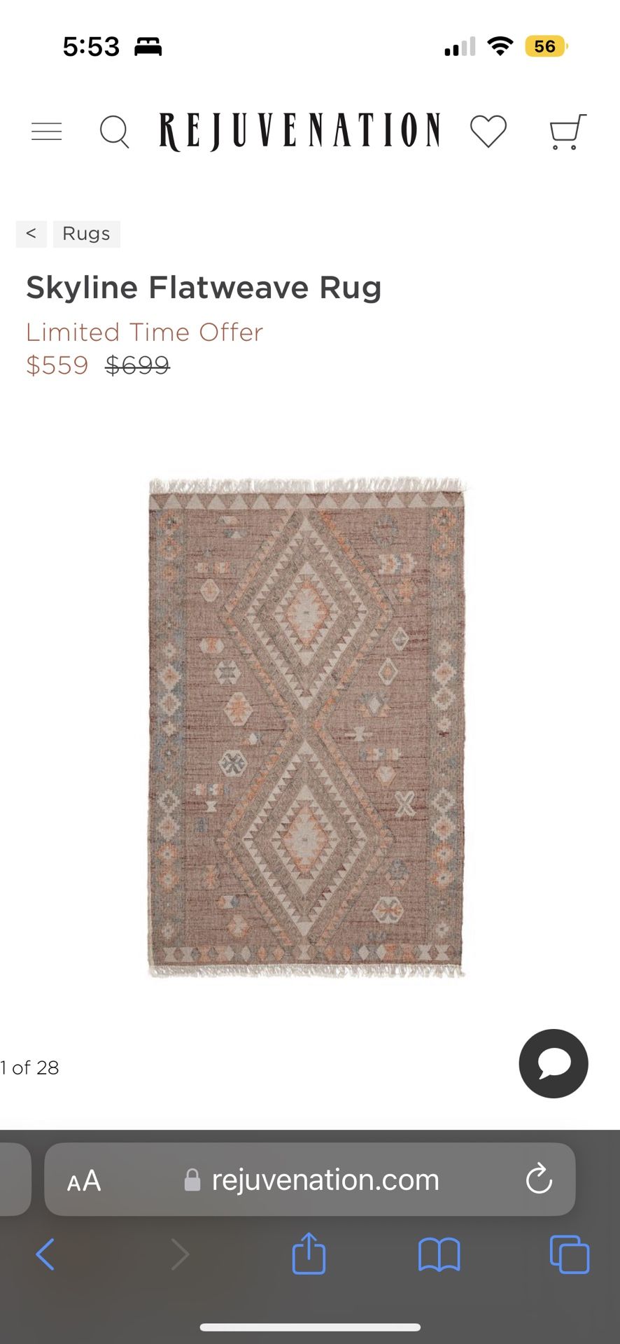 Rejuvenation 6x9 Skyline Flat weave Rug