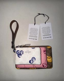Authentic Coach Corner Zip Trio In Signature Canvas With Fruit Print
