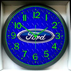 Wall Clock Ford F-150 Mustang Shelby Truck Garage Shop Glow In The Dark Wall Clock New!