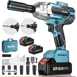 Seesii 3-in-1 Electric Brushless Impact Wrench, Cordless Pistola De Impacto 