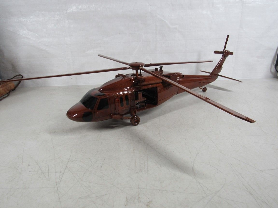 Sikorsky UH-60 Black Hawk Solid Mahogany Wood Helicopter 21" Length