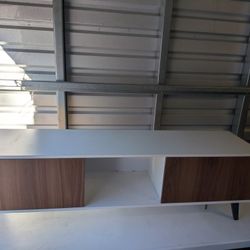 Modern TV Stand / Media Console – White & Walnut – 62.25" Mid-Century Style