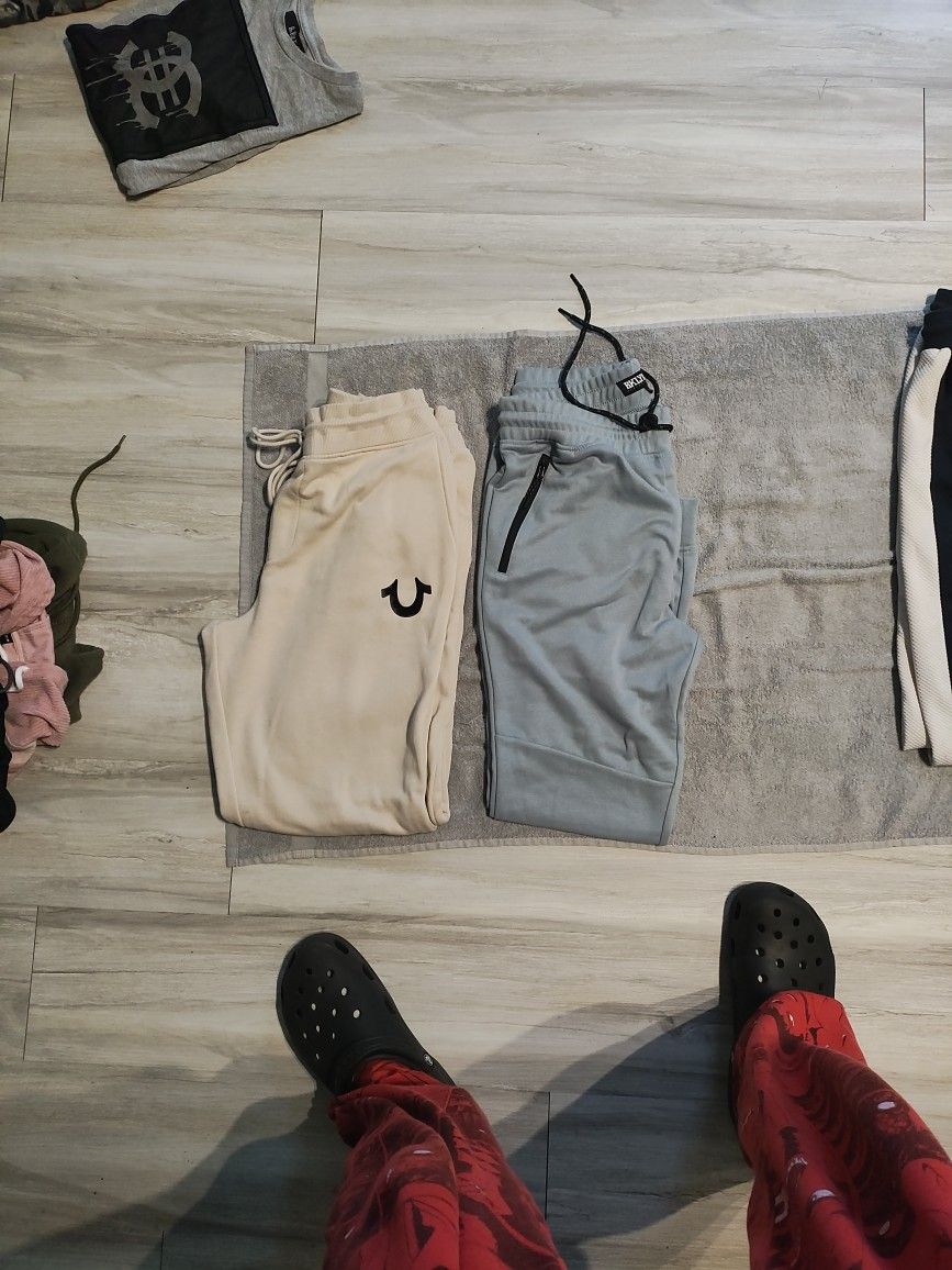 New Cream True Religion joggers/ Blue Joggers
