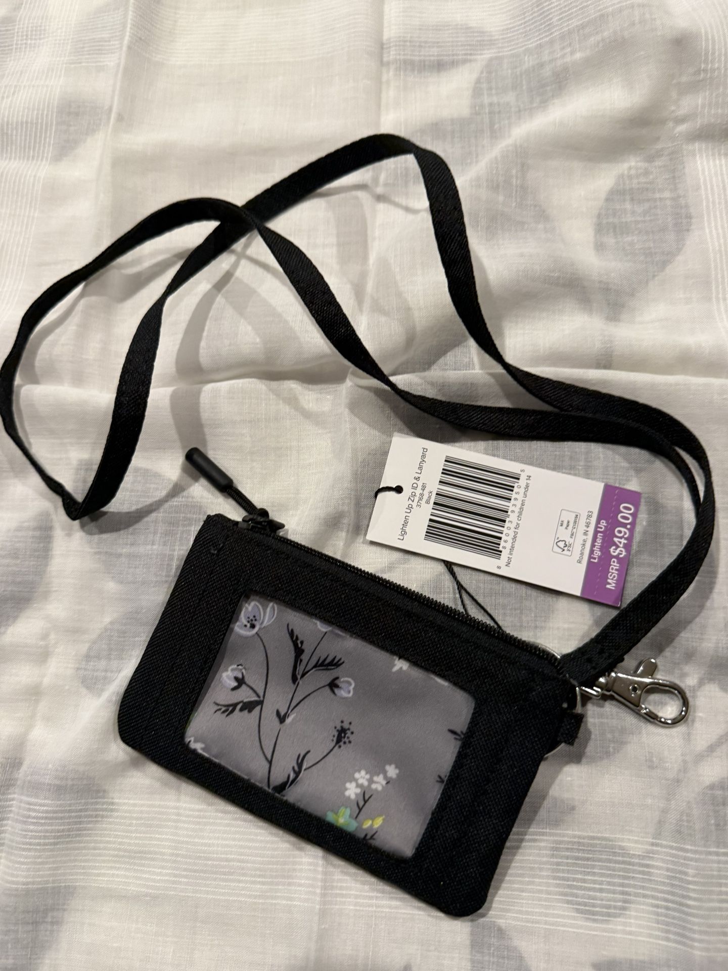 Vera Bradley Zip ID & Lanyard Classic Black  Microfiber  NWT
