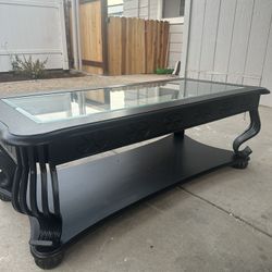 Black Glass Wooden Coffee Table