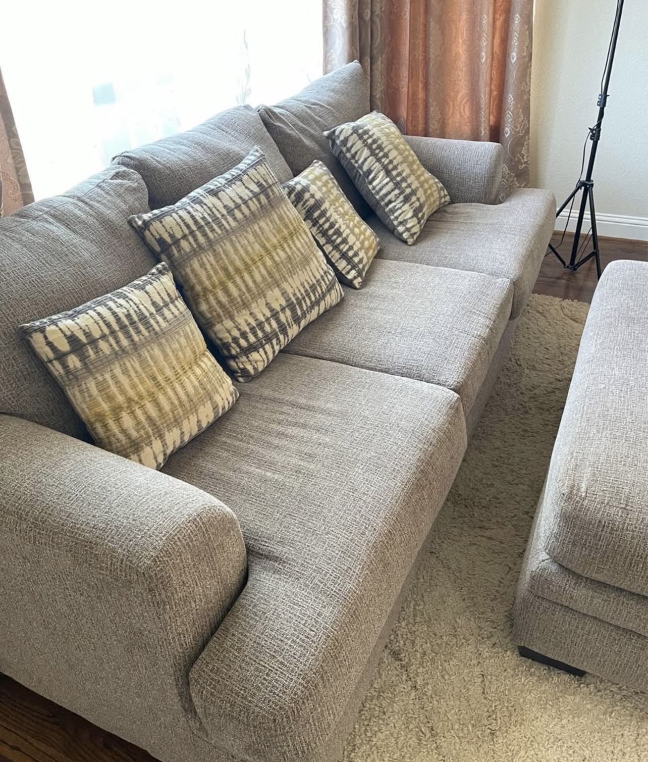 Sofa set with ottoman and pillows