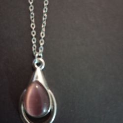 Necklace Silver With Purple Stone 