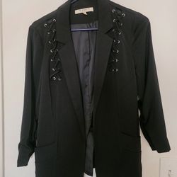 Womens Free Generation Black 3/4 Sleeve Blazer Size M
