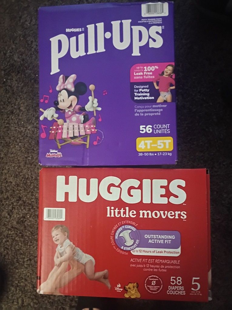 Pull Ups 56 Count 4t And 5t And Huggies Size 5/ 58 Count