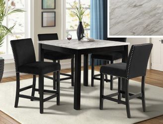 NEW Black Counter High Marble Top Table Dining Room Set