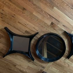 Wall Decor.     Set Of Black solid Heavy Mirrors (3)