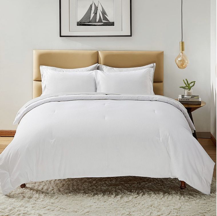 Bedsure Queen Comforter Set - Striped White Bedding Sets Queen Size Bed Set 3 Pieces with 1 Comforter and 2 Pillow Shams