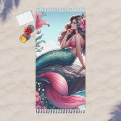 Boho Mermaid Beach Towel – Vibrant Coastal Decor for Summer Fun