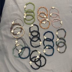 Crystal Bead Cross Stretch Bracelets Lot of 3