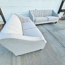 Free Delivery ✅️.  Tufted Back Light Ivory Grey Sofa Couch With Loveseat Sofa Set 