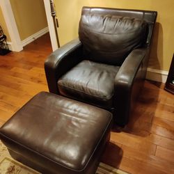 Bassett Genuine Leather Chair and Ottoman