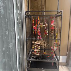 Black Large Bird Cage with Play Top and Detachable Stand, 61.5" H