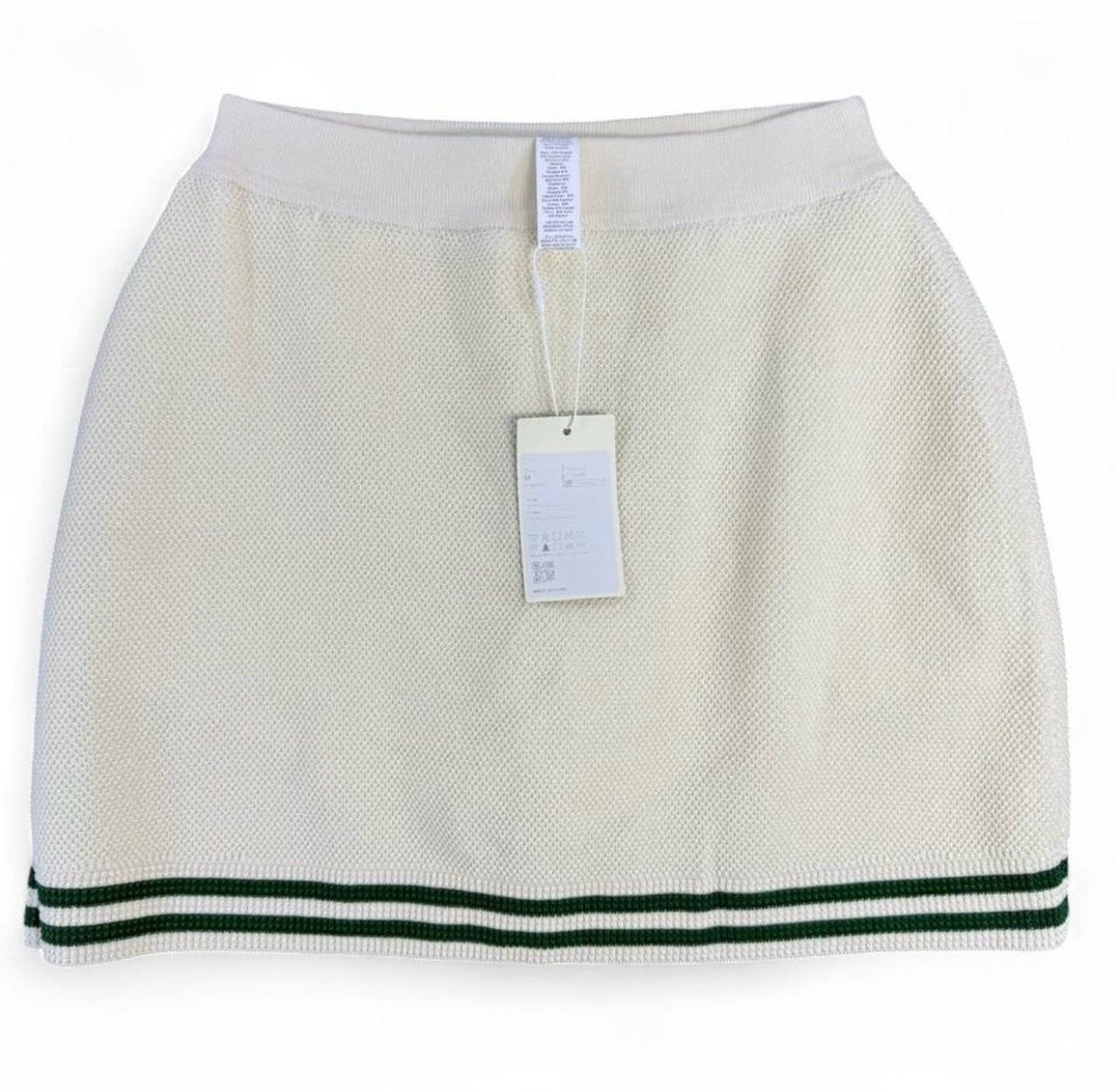 Halara Off-White High Waisted Knit Skort with Green Stripes Womens Size Medium NEW