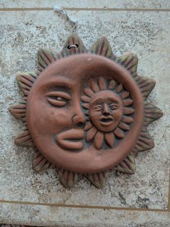Mexican terracotta clay art Moon/ Sun