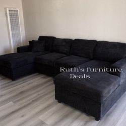 On Sale!✅ $399 No Tax Black Sectional Sofa Couch , Double Chaise Brand New