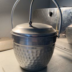 VintageMid Century Modern Hammered Aluminum Ice Bucket with Hinged Lid